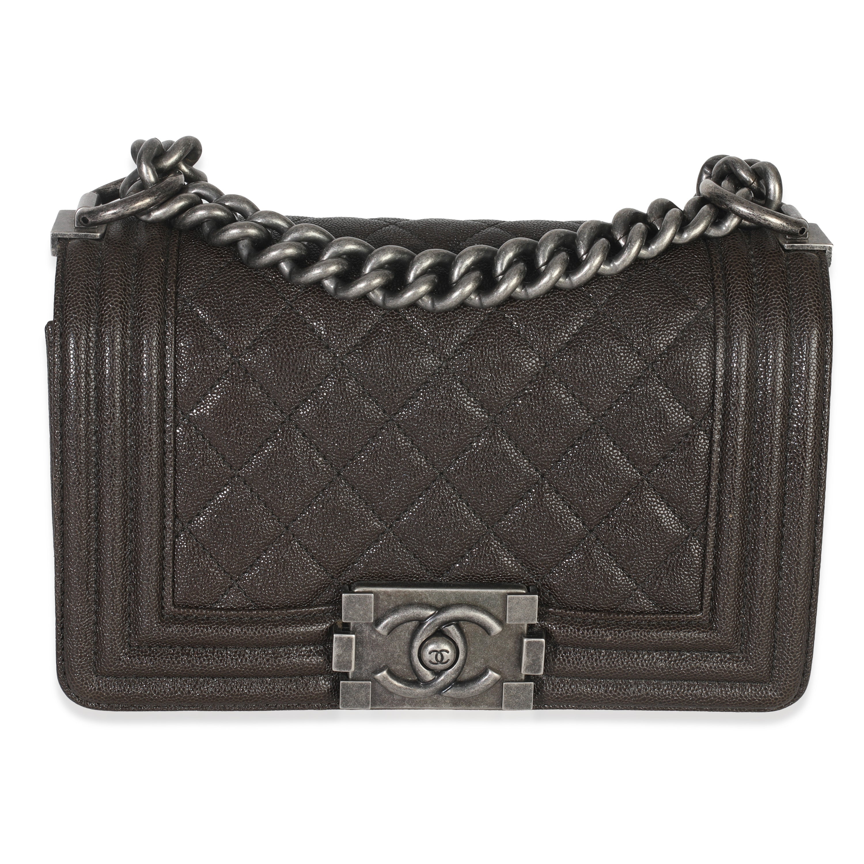 Chanel Brown Quilted Caviar Small Boy Handbag