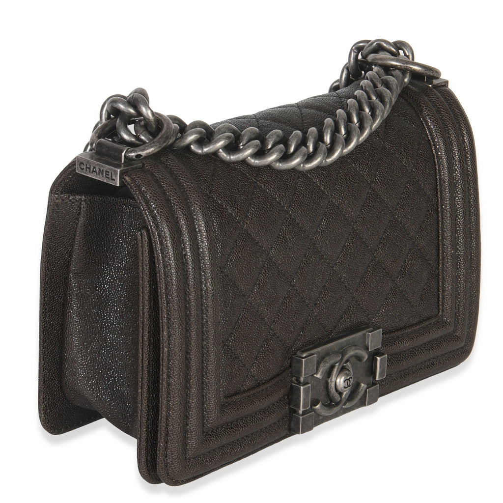 Chanel Brown Quilted Caviar Small Boy Handbag