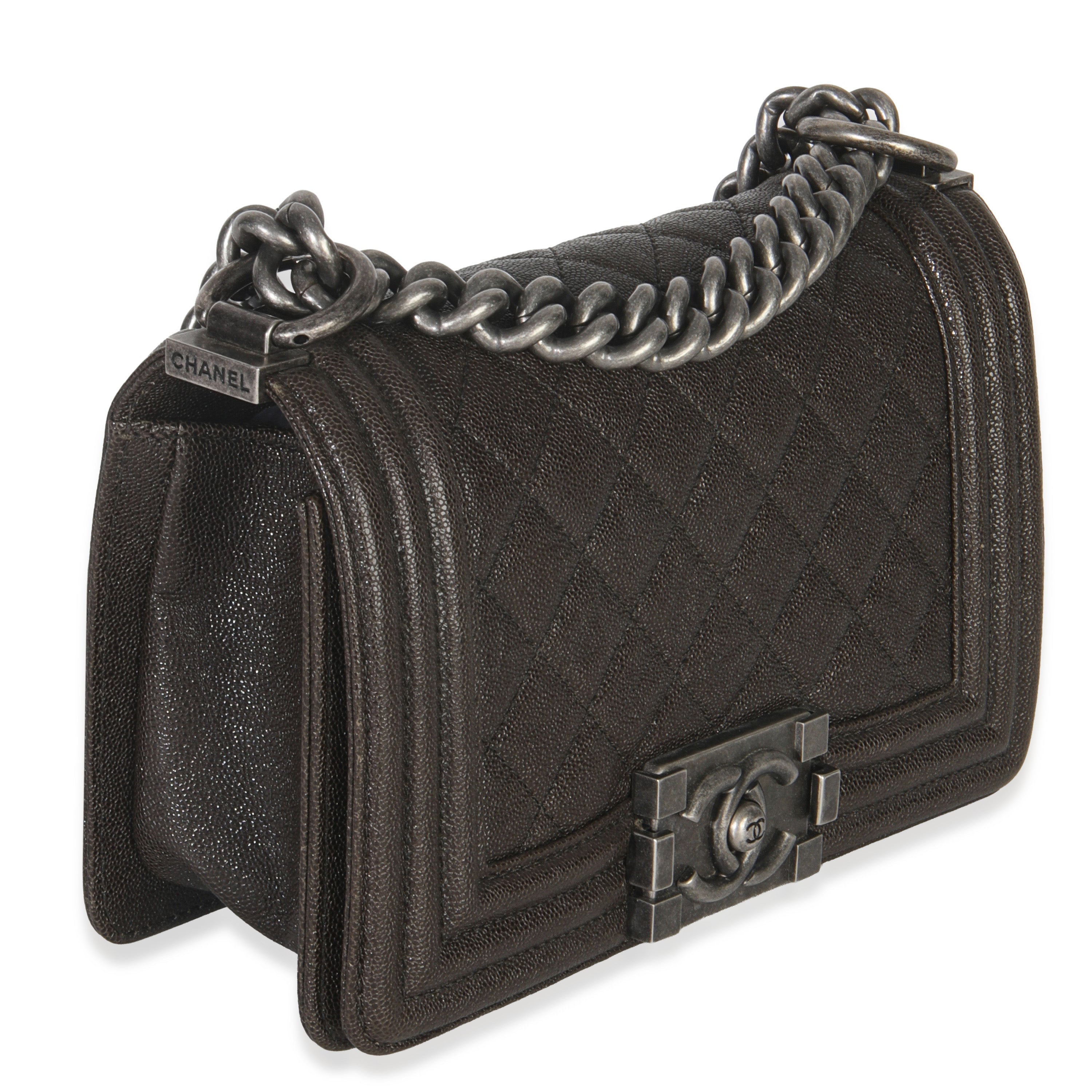 Chanel Brown Quilted Caviar Small Boy Handbag