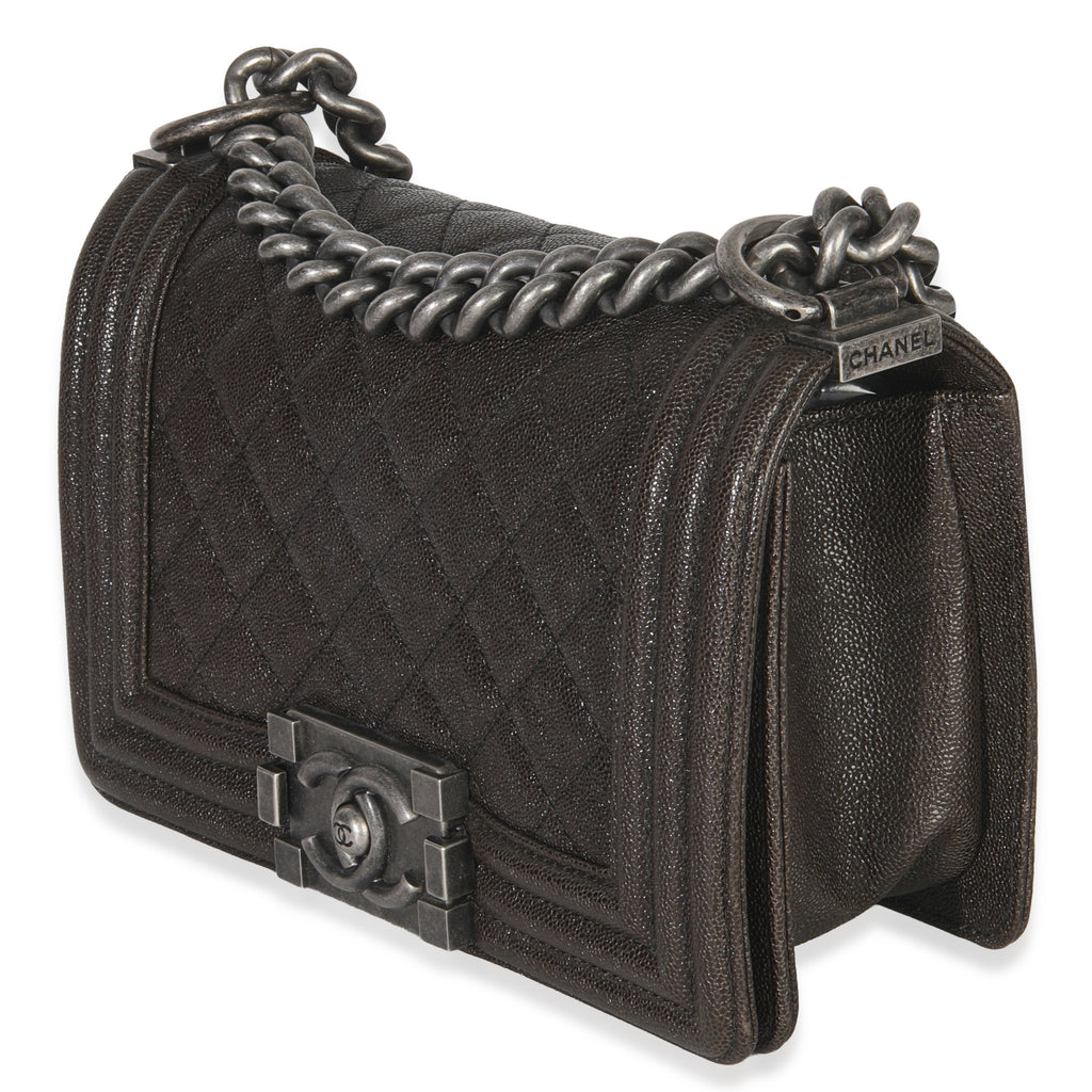 Chanel Brown Quilted Caviar Small Boy Handbag