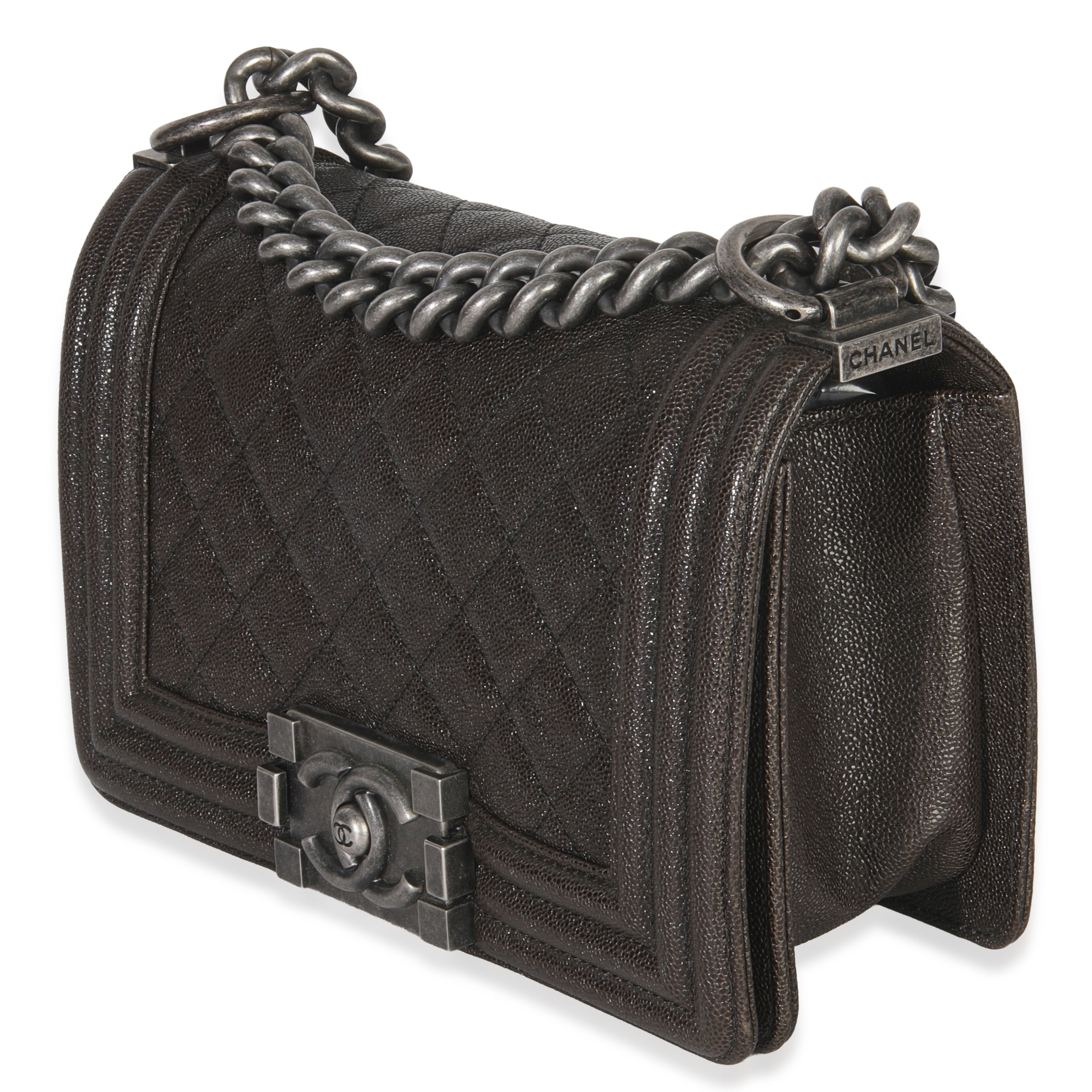 Chanel Brown Quilted Caviar Small Boy Handbag