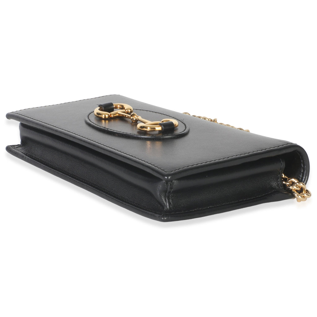 Gucci Black Azalea Calfskin Horsebit 1955 Wallet On Chain