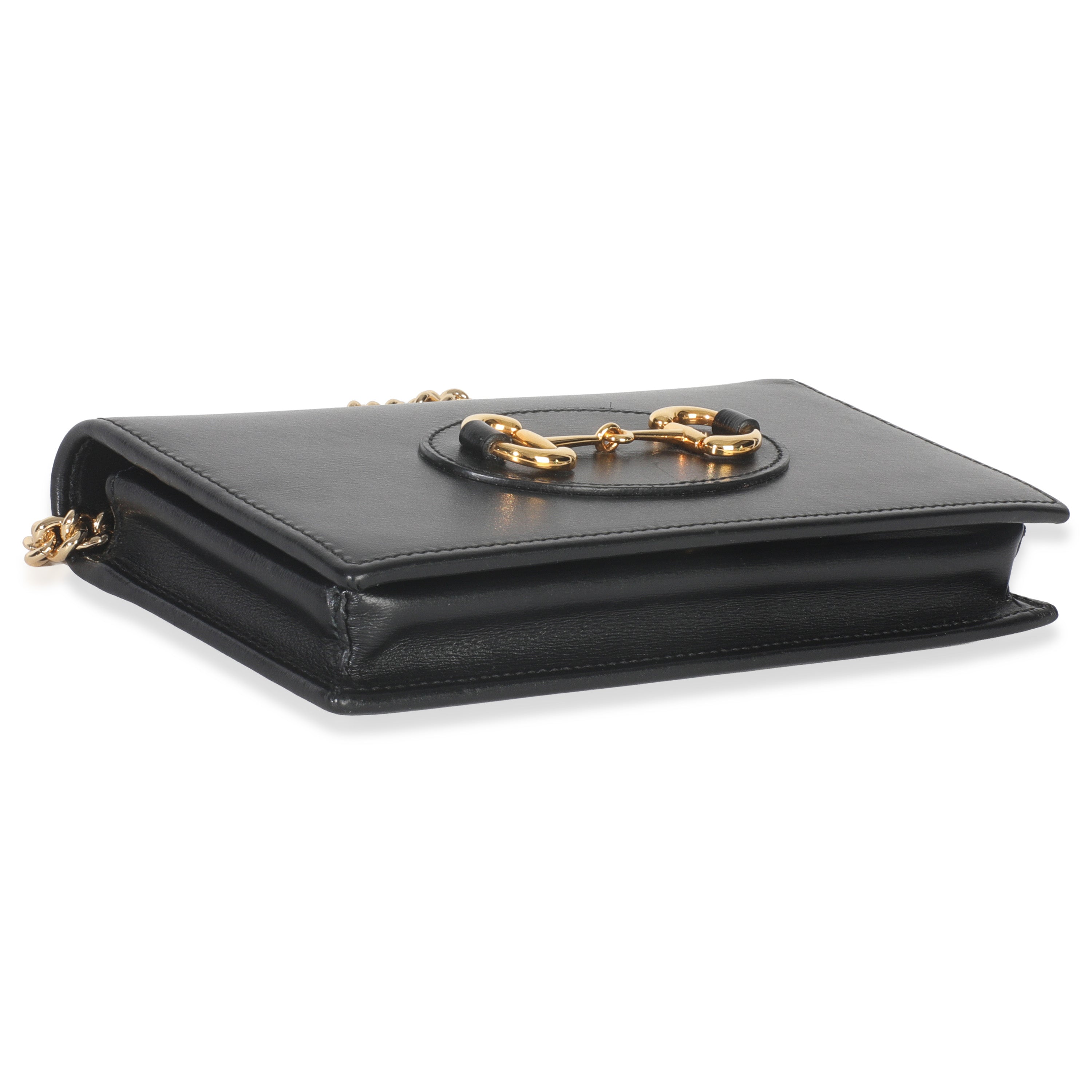 Gucci Black Azalea Calfskin Horsebit 1955 Wallet On Chain