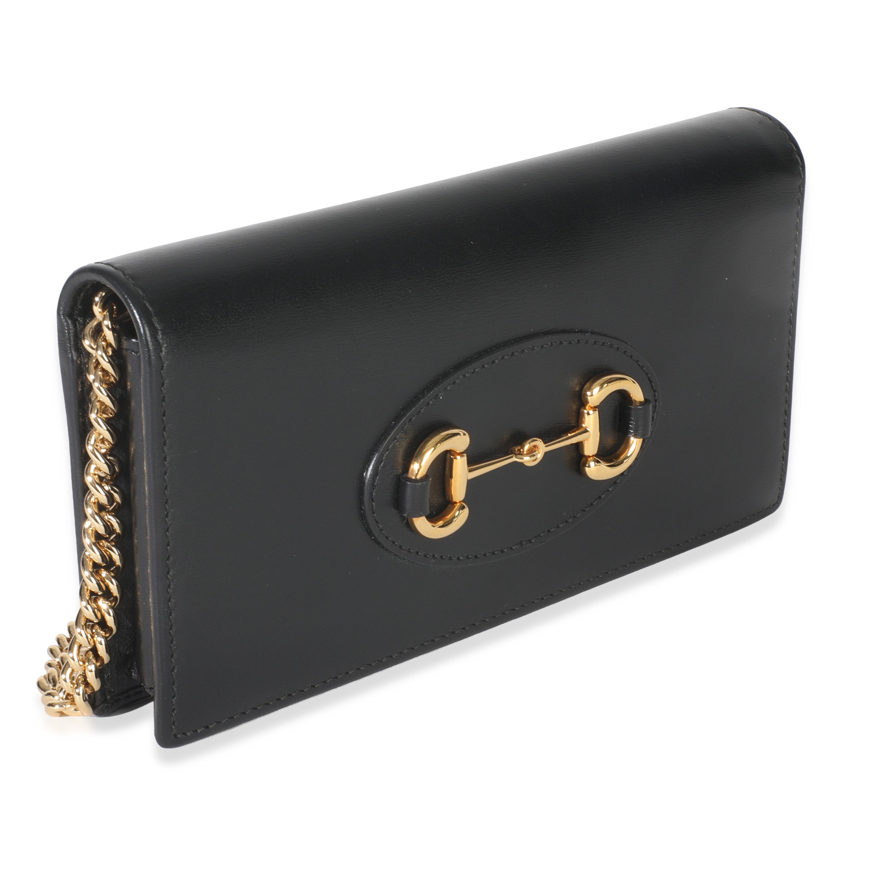 Gucci Black Azalea Calfskin Horsebit 1955 Wallet On Chain