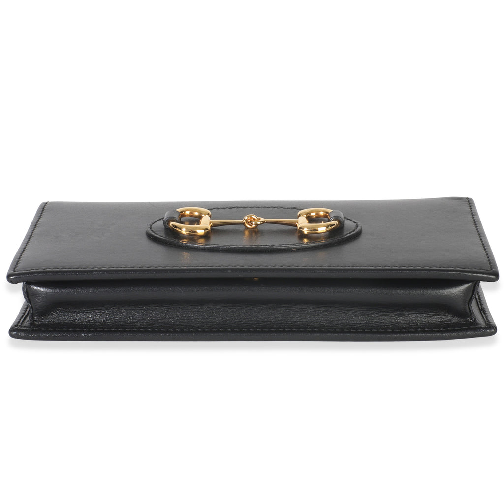Gucci Black Azalea Calfskin Horsebit 1955 Wallet On Chain