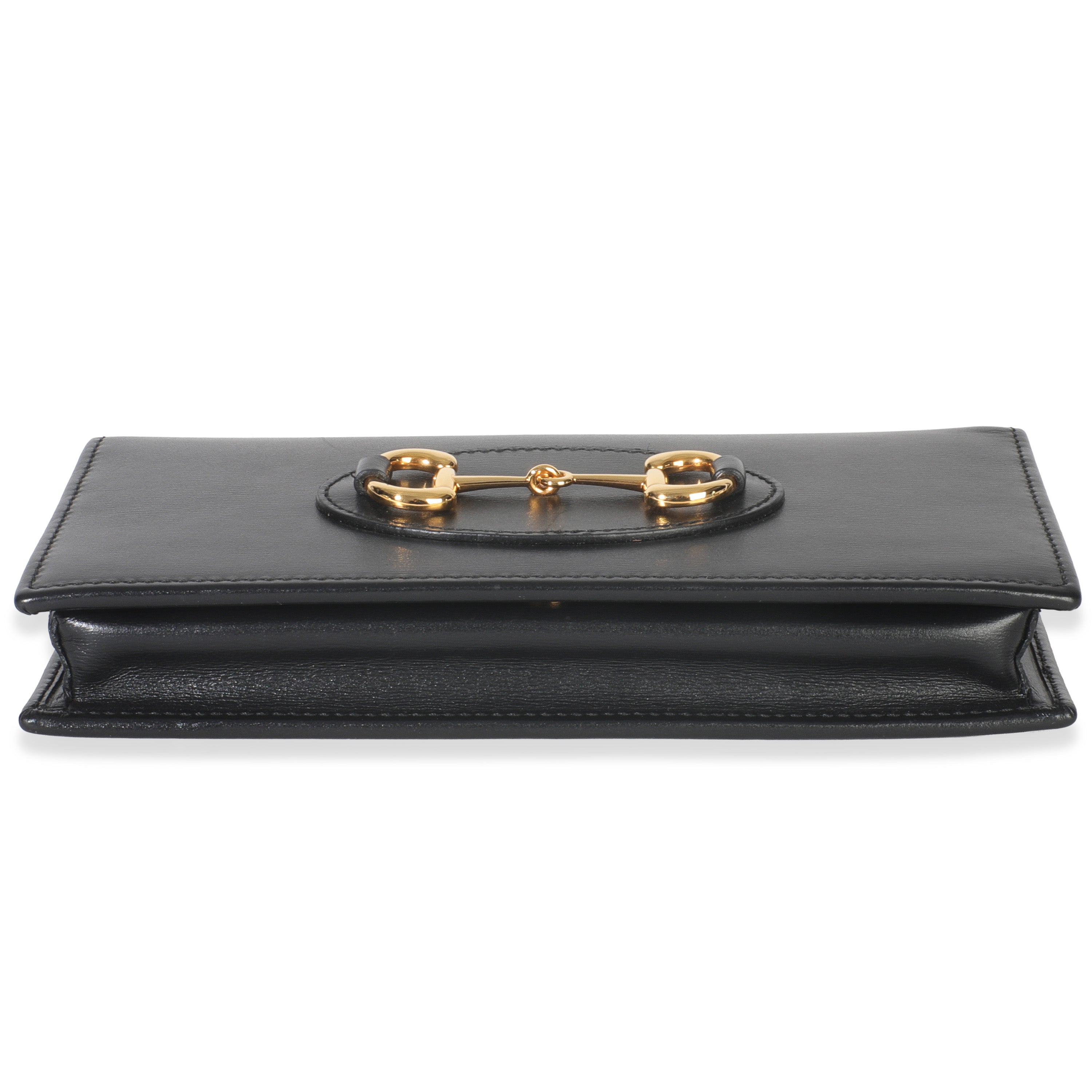 Gucci Black Azalea Calfskin Horsebit 1955 Wallet On Chain
