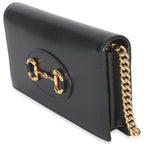 Gucci Black Azalea Calfskin Horsebit 1955 Wallet On Chain
