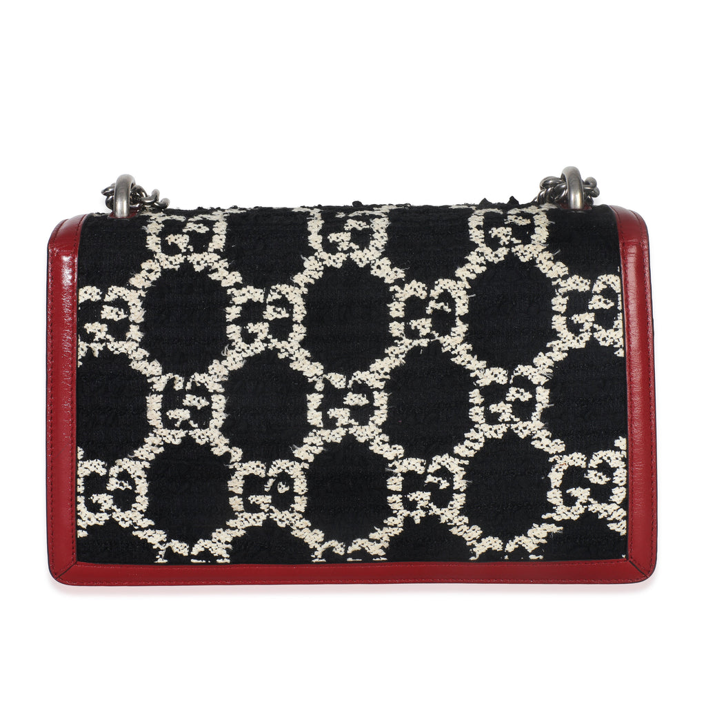 Gucci Black White Red Tweed GG Monogram Medium Dionysus Shoulder Bag