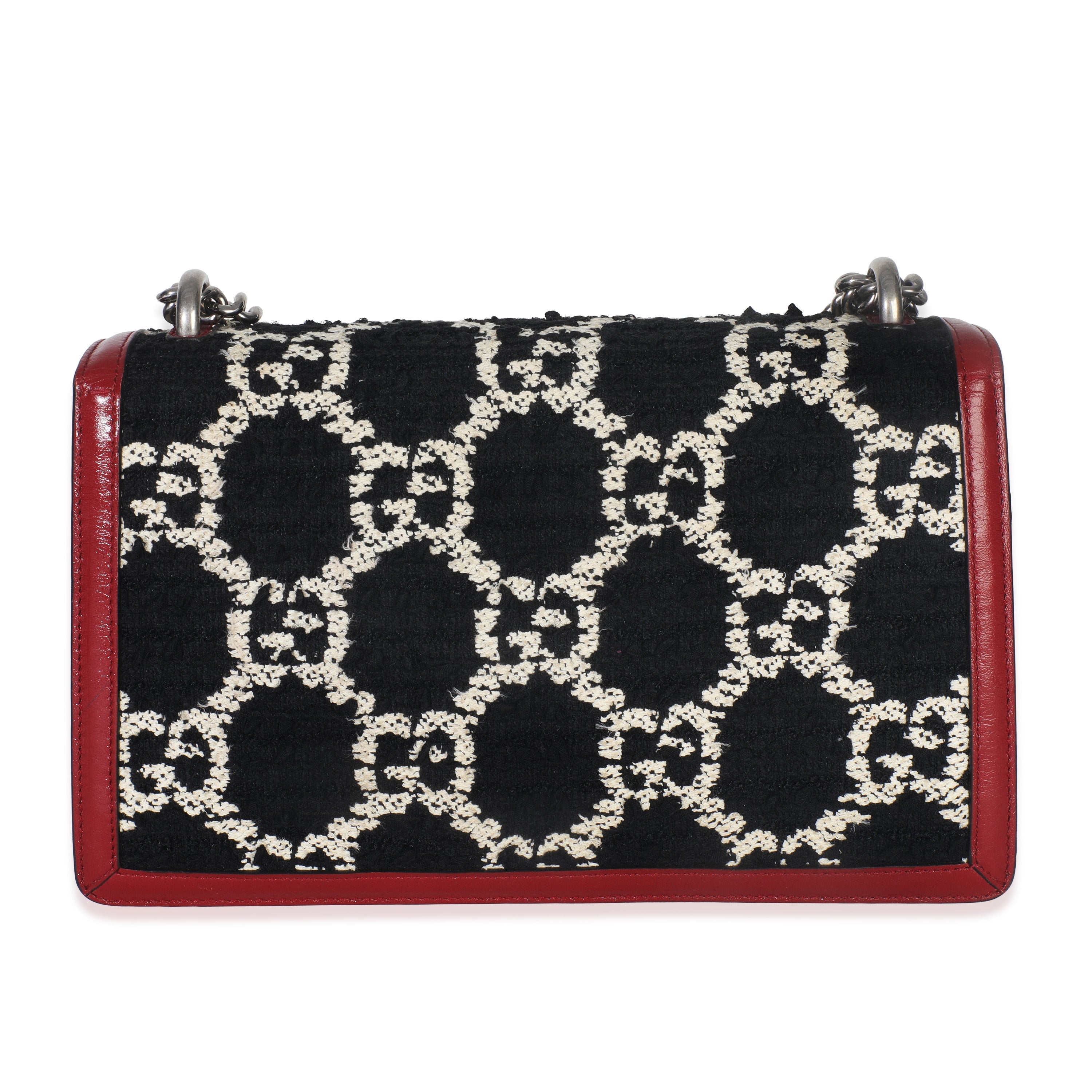 Gucci Black White Red Tweed GG Monogram Medium Dionysus Shoulder Bag