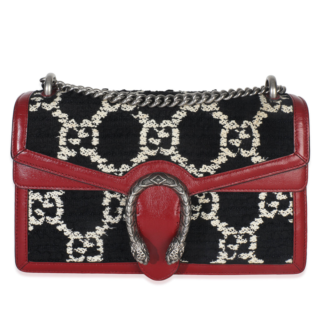 Gucci Black White Red Tweed GG Monogram Medium Dionysus Shoulder Bag
