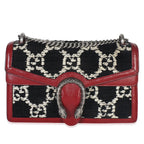 Gucci Black White Red Tweed GG Monogram Medium Dionysus Shoulder Bag