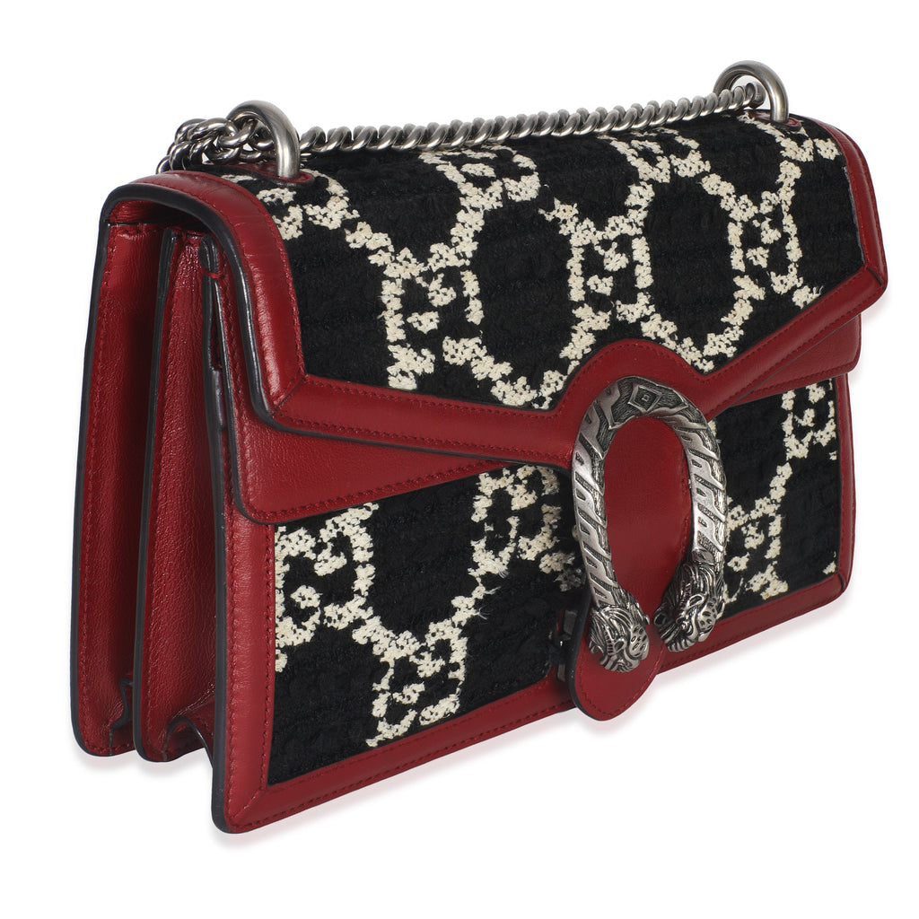 Gucci Black White Red Tweed GG Monogram Medium Dionysus Shoulder Bag