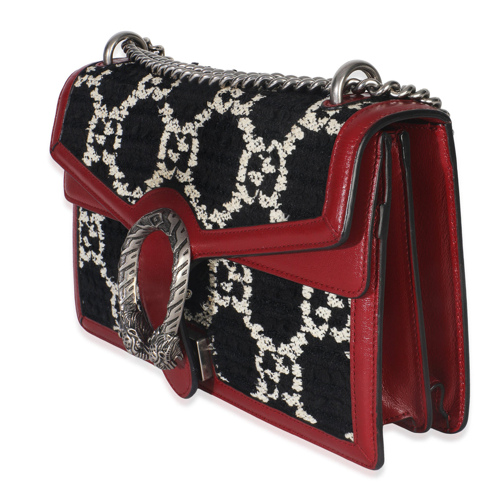Gucci Black White Red Tweed GG Monogram Medium Dionysus Shoulder Bag