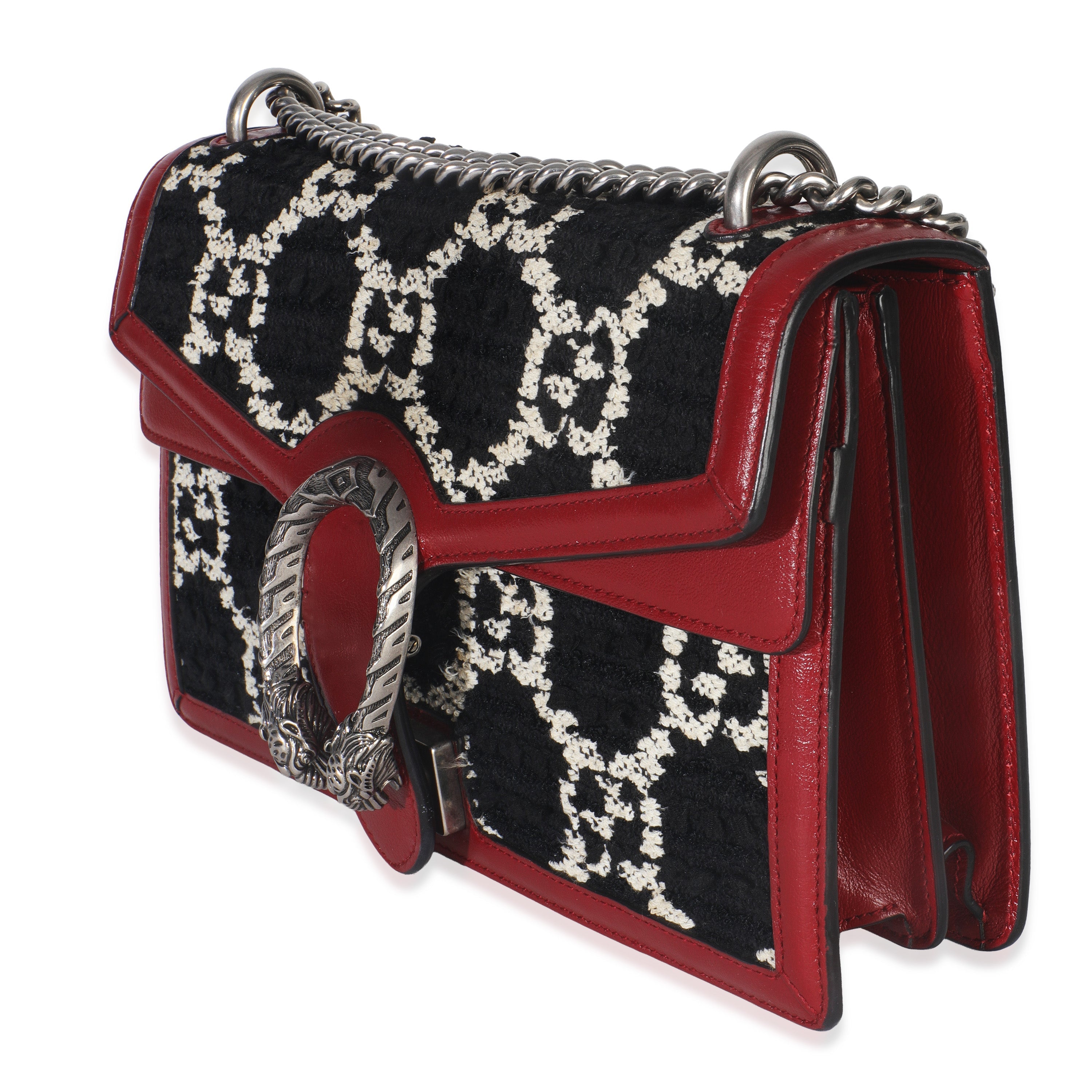 Gucci Black White Red Tweed GG Monogram Medium Dionysus Shoulder Bag