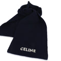 Navy Ribbed Wool Logo Appliqued Scarf