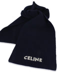 Navy Ribbed Wool Logo Appliqued Scarf