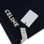Navy Ribbed Wool Logo Appliqued Scarf