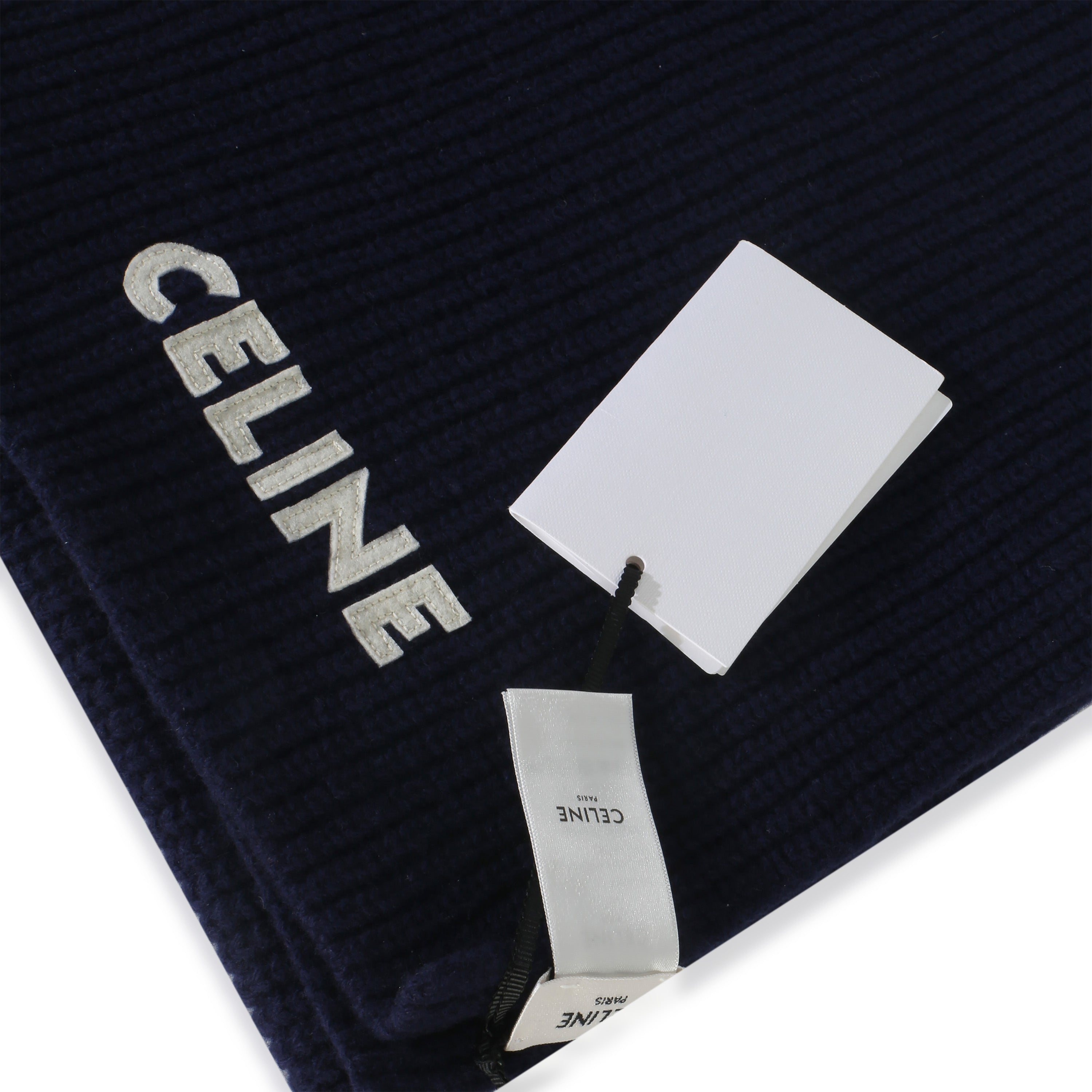 Navy Ribbed Wool Logo Appliqued Scarf