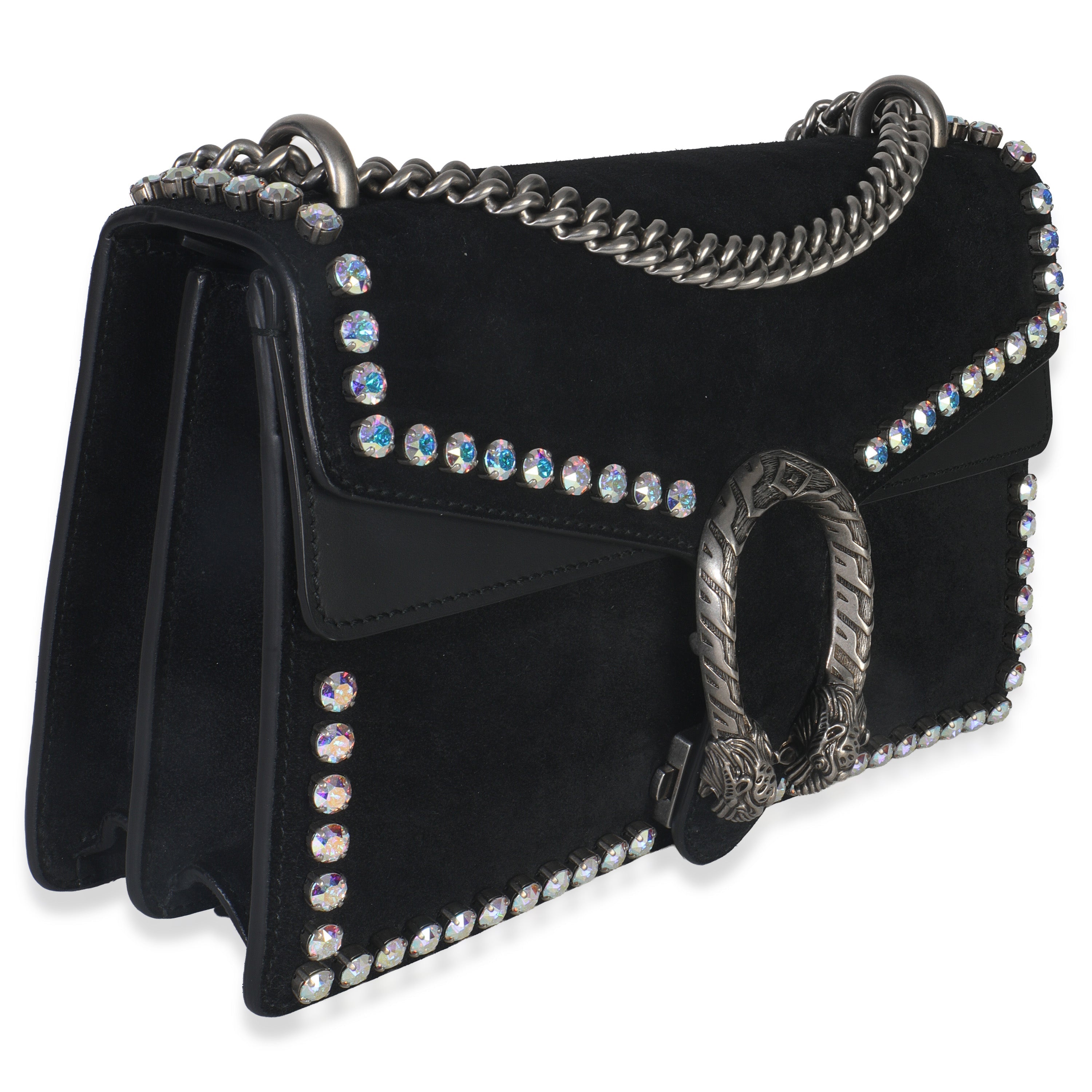 Gucci Black Suede Crystal Small Dionysus Shoulder Bag