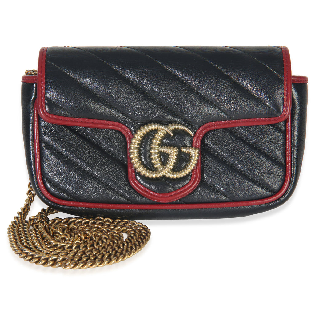 Gucci Black Matelasse Calfskin Torchon Super Mini Marmont Bag
