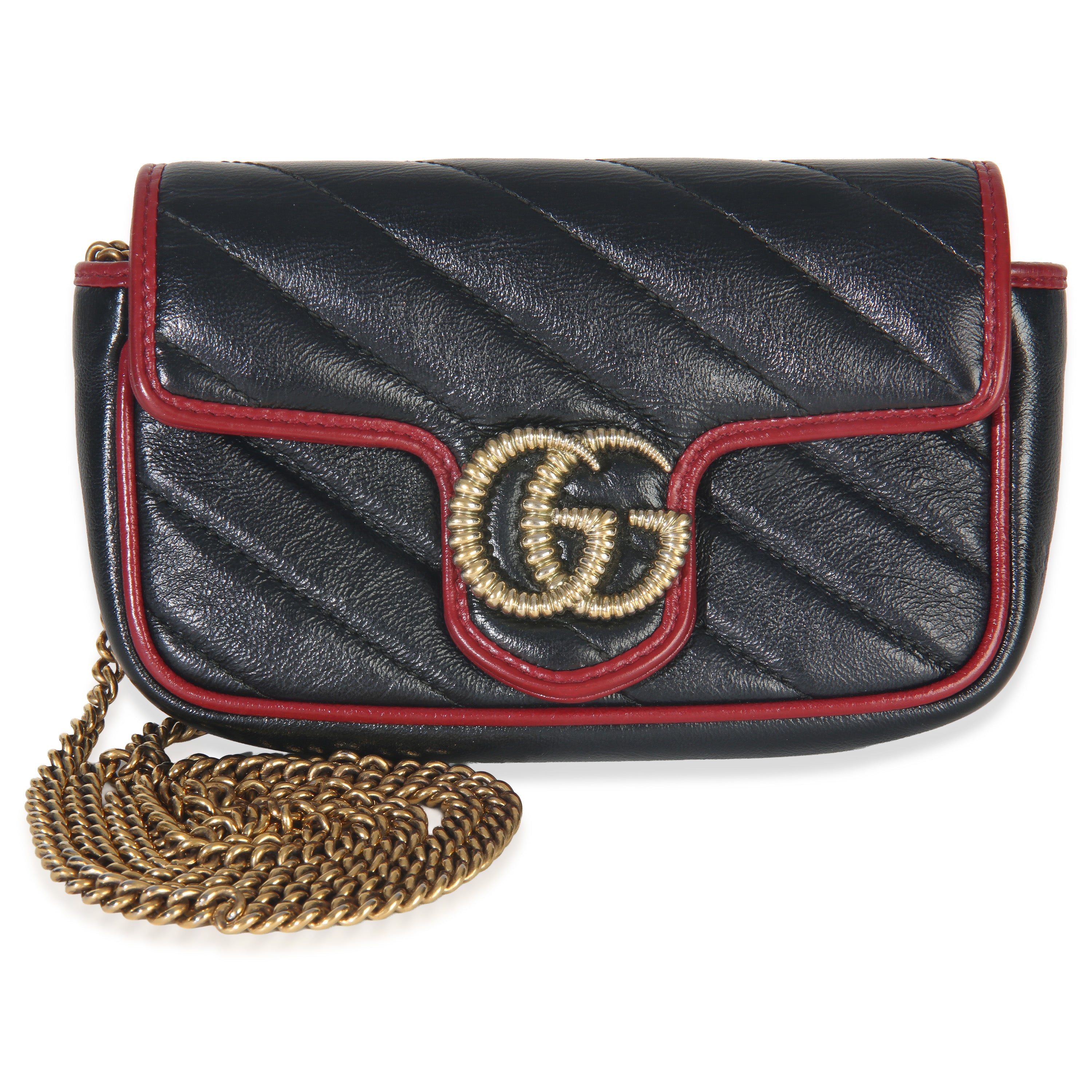 Gucci Black Matelasse Calfskin Torchon Super Mini Marmont Bag
