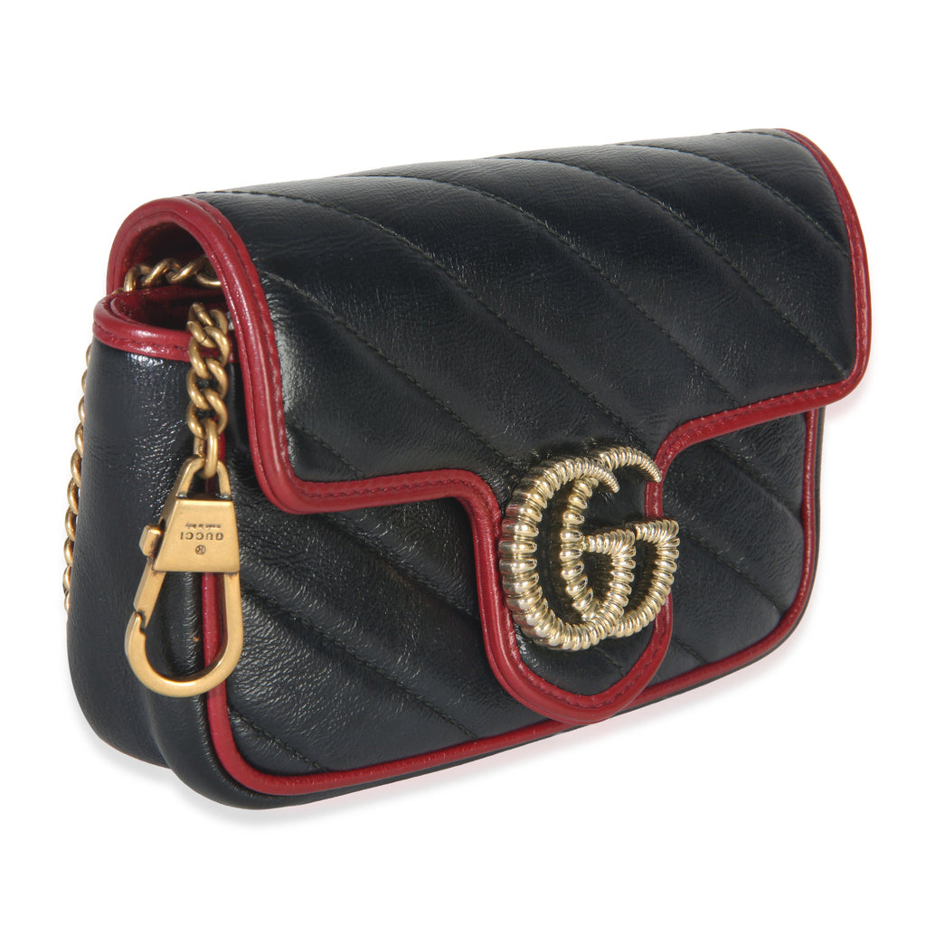 Gucci Black Matelasse Calfskin Torchon Super Mini Marmont Bag