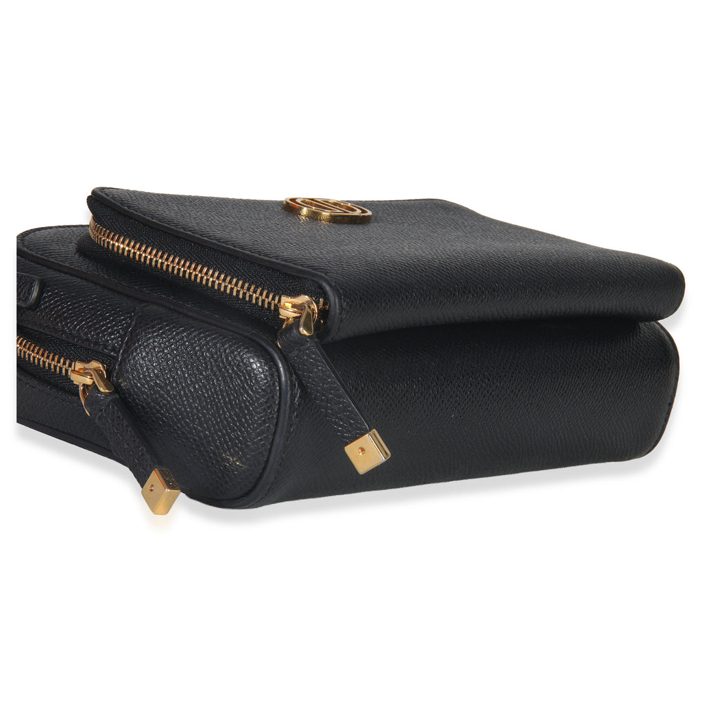 Christian Dior Black Grained Calfskin Caro Double Pouch