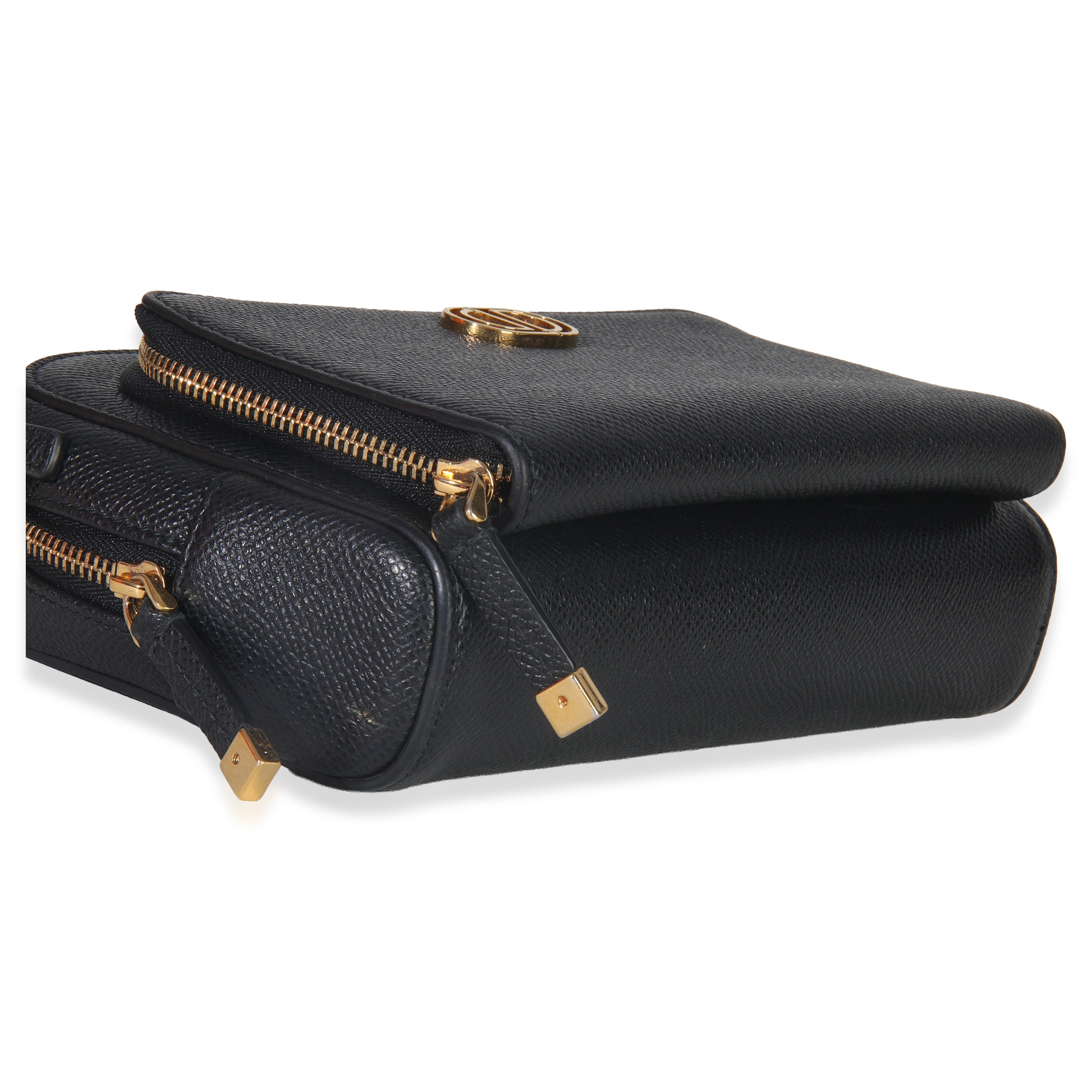 Christian Dior Black Grained Calfskin Caro Double Pouch