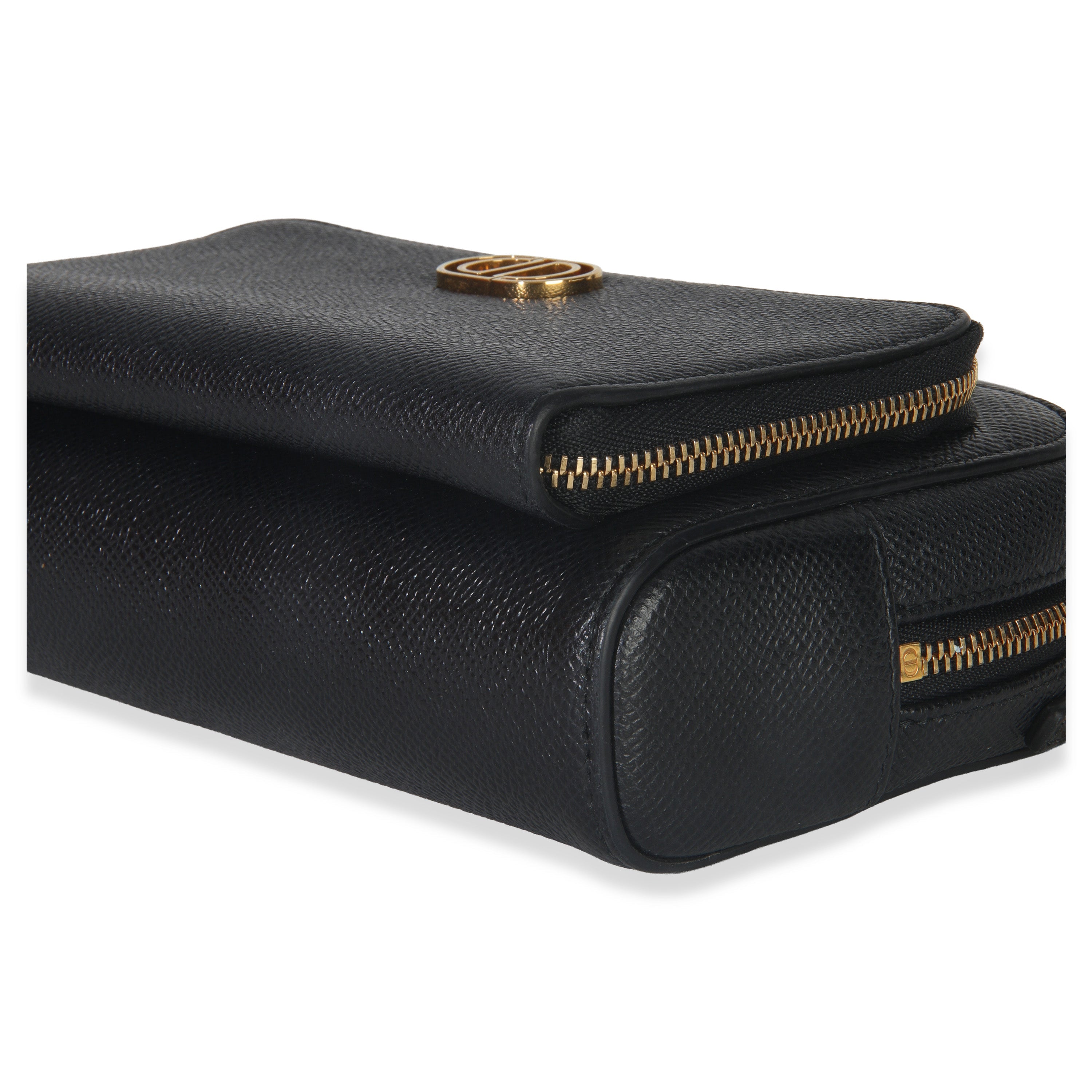 Christian Dior Black Grained Calfskin Caro Double Pouch