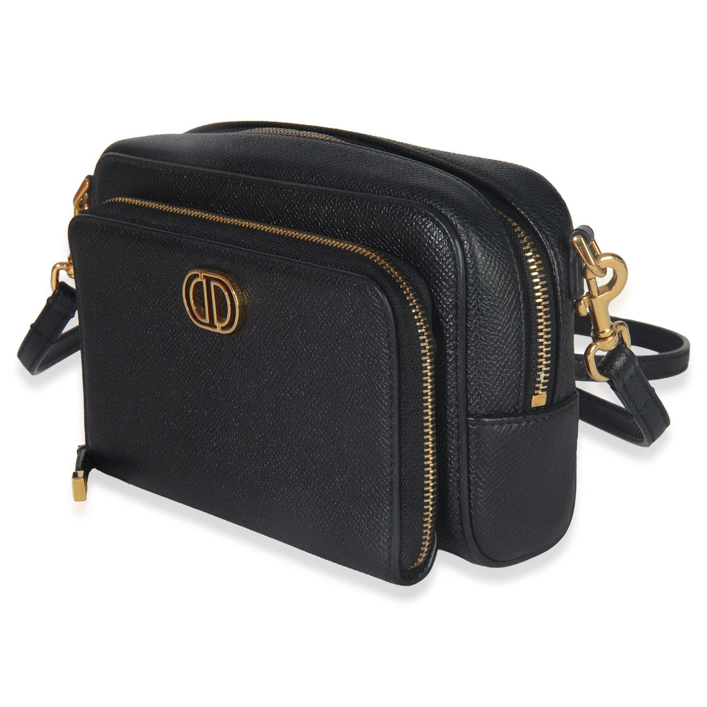 Christian Dior Black Grained Calfskin Caro Double Pouch