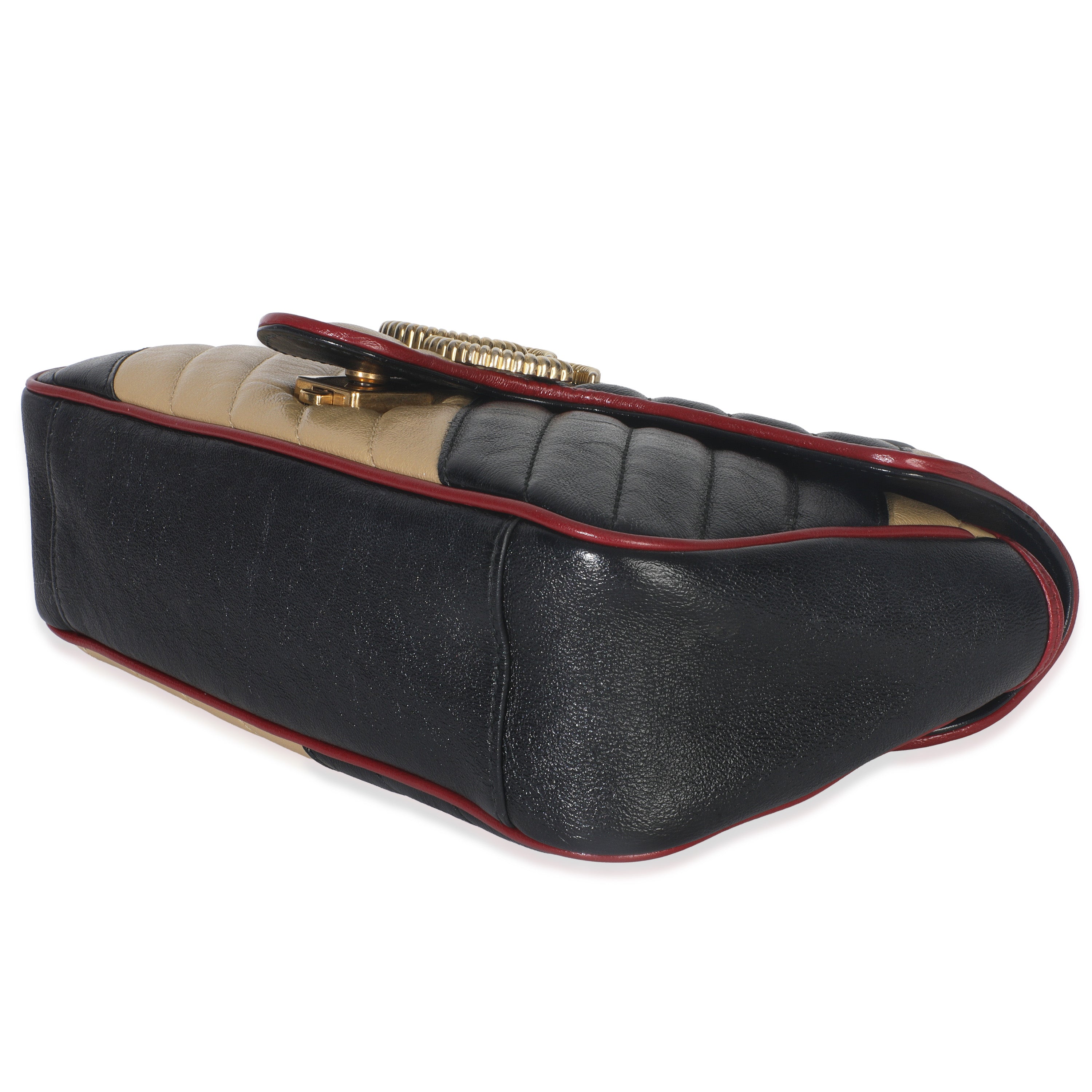 Gucci Black Beige Matelasse Calfskin Torchon Small Marmont Shoulder Bag