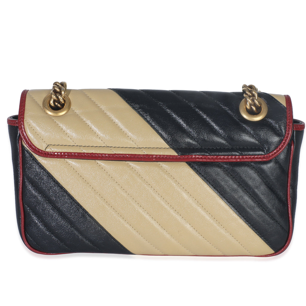 Gucci Black Beige Matelasse Calfskin Torchon Small Marmont Shoulder Bag
