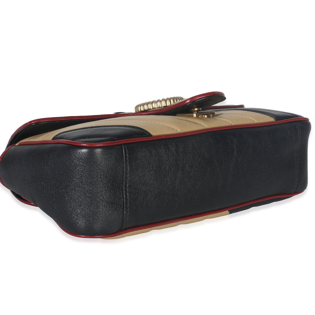 Gucci Black Beige Matelasse Calfskin Torchon Small Marmont Shoulder Bag