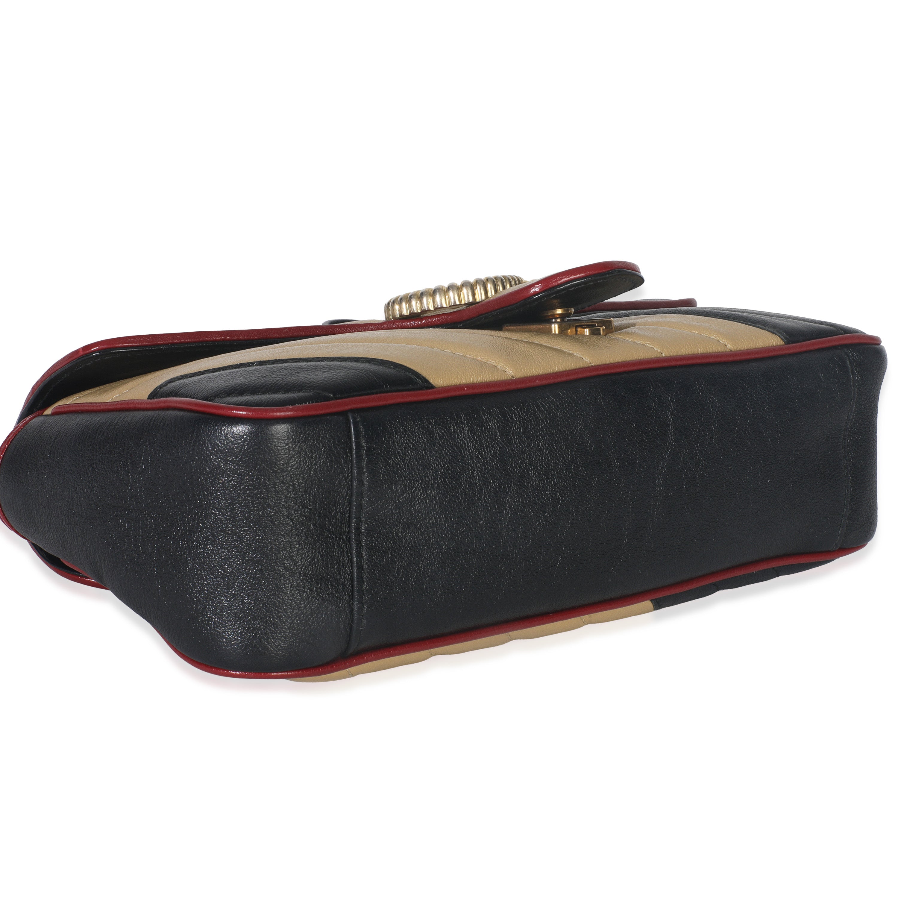 Gucci Black Beige Matelasse Calfskin Torchon Small Marmont Shoulder Bag