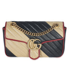 Gucci Black Beige Matelasse Calfskin Torchon Small Marmont Shoulder Bag