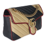 Gucci Black Beige Matelasse Calfskin Torchon Small Marmont Shoulder Bag