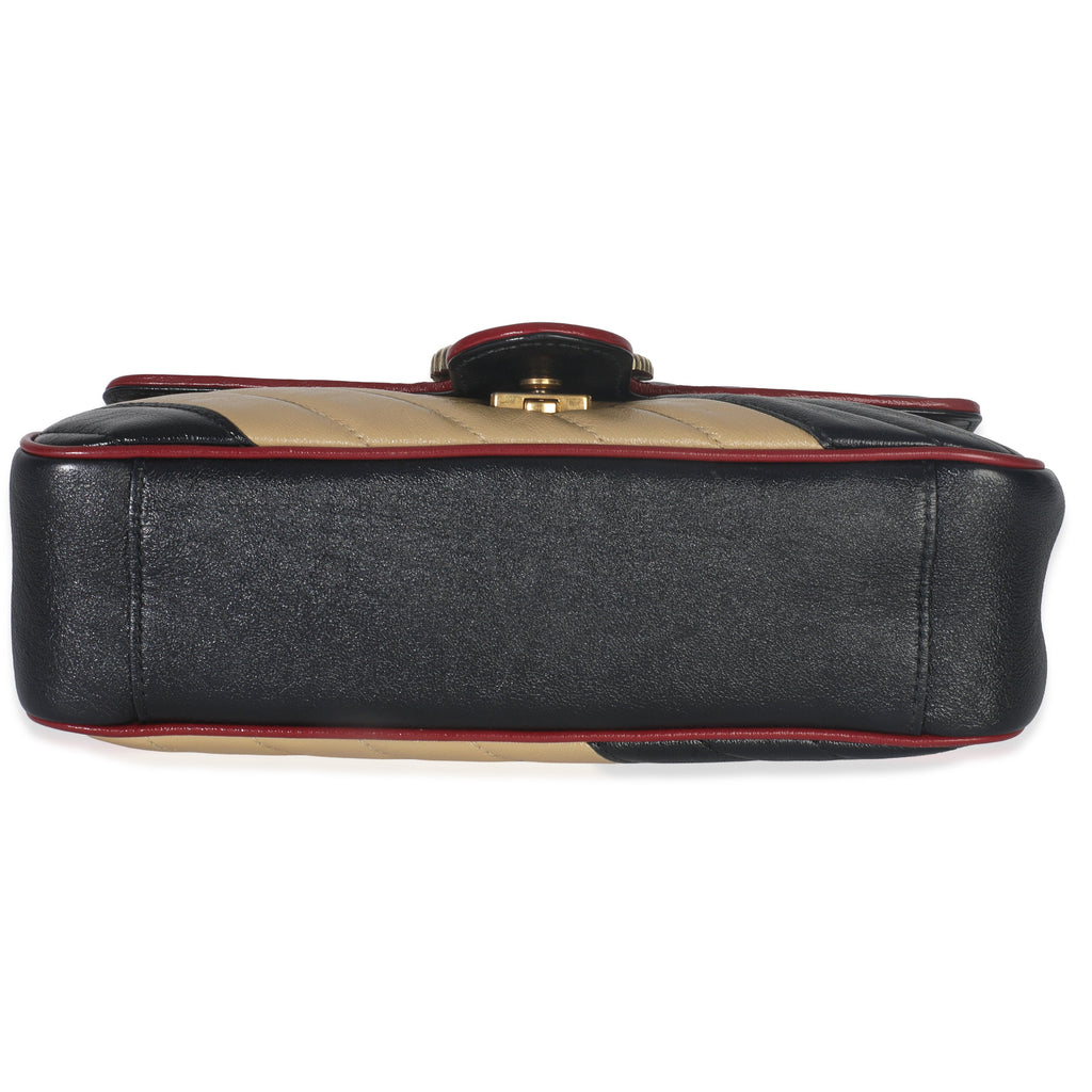 Gucci Black Beige Matelasse Calfskin Torchon Small Marmont Shoulder Bag
