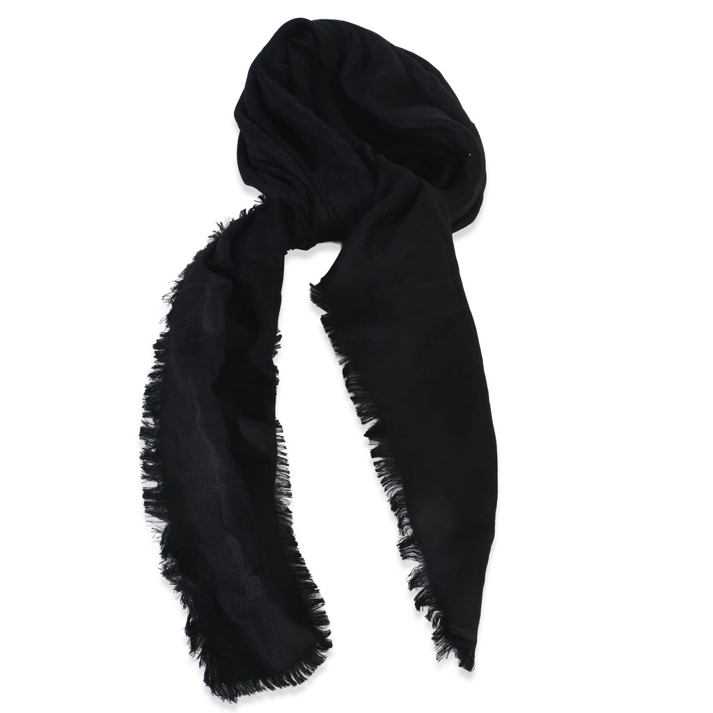 Louis Vuitton Black Silk Wool Monogram Shine Shawl