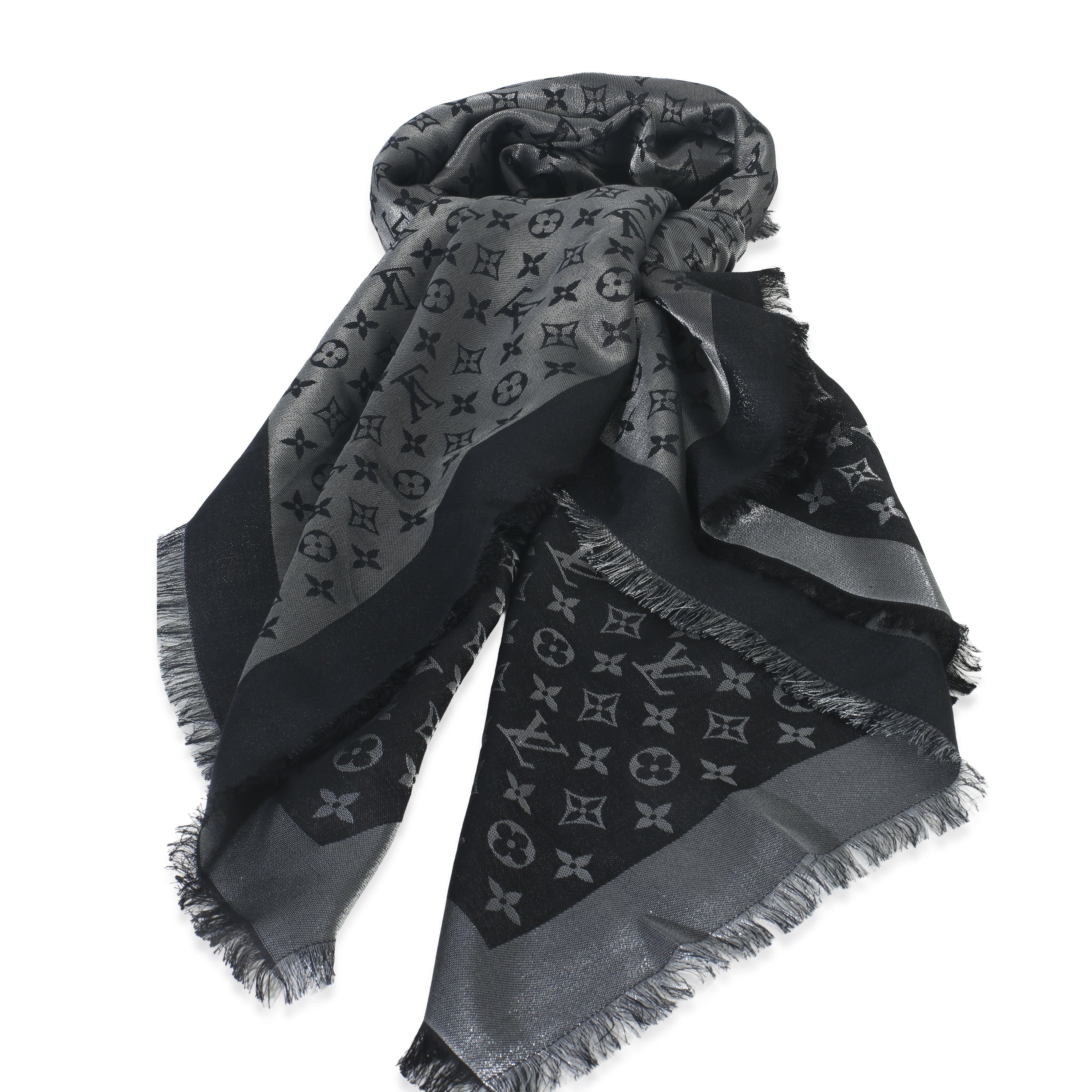 Louis Vuitton Silver Silk Wool Monogram Shine Shawl
