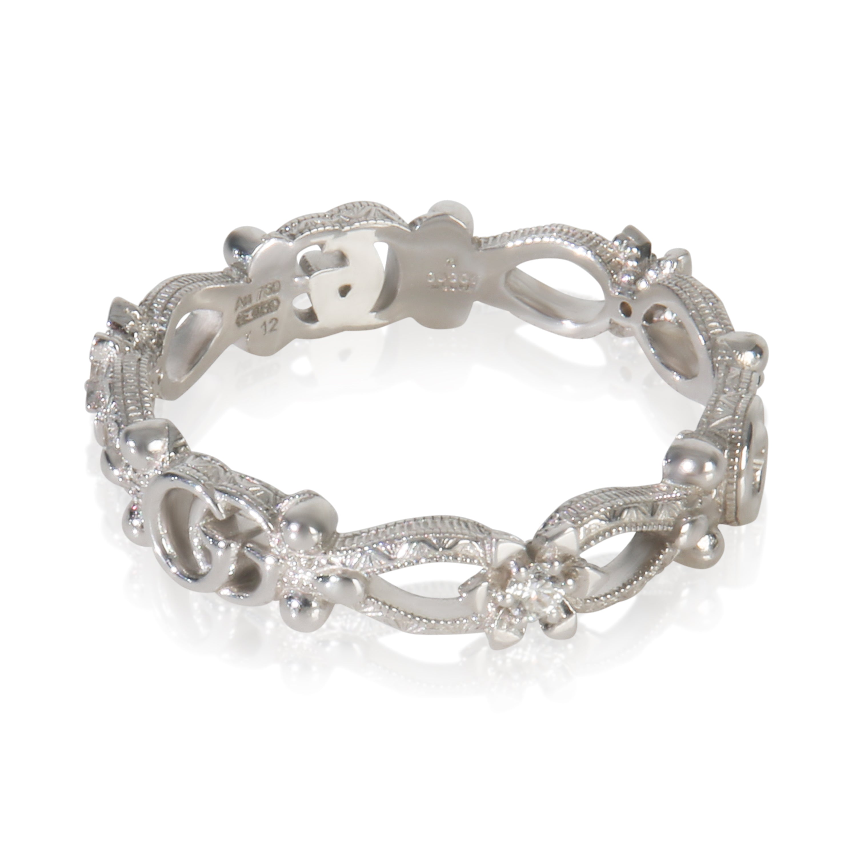 Gucci White Gold Diamond Flora Double G & Flower Ring