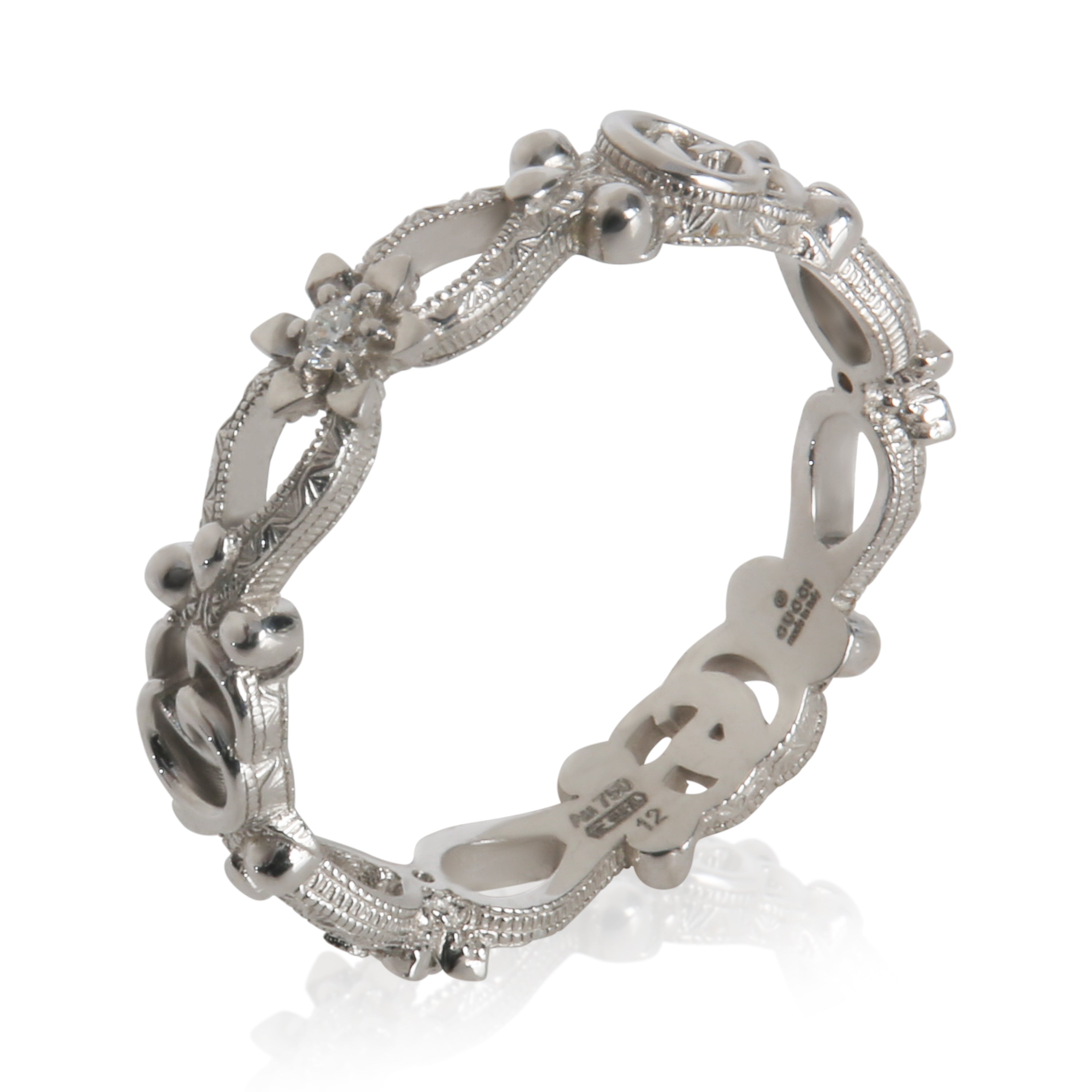 Gucci White Gold Diamond Flora Double G & Flower Ring