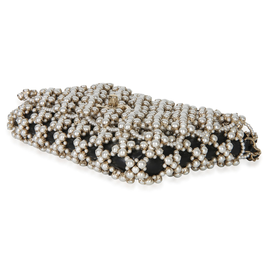 Chanel Black Gold Metal Pearl Embellished Mini Flap Bag