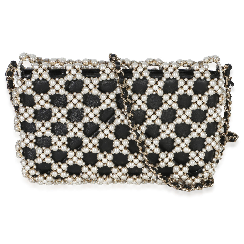 Chanel Black Gold Metal Pearl Embellished Mini Flap Bag
