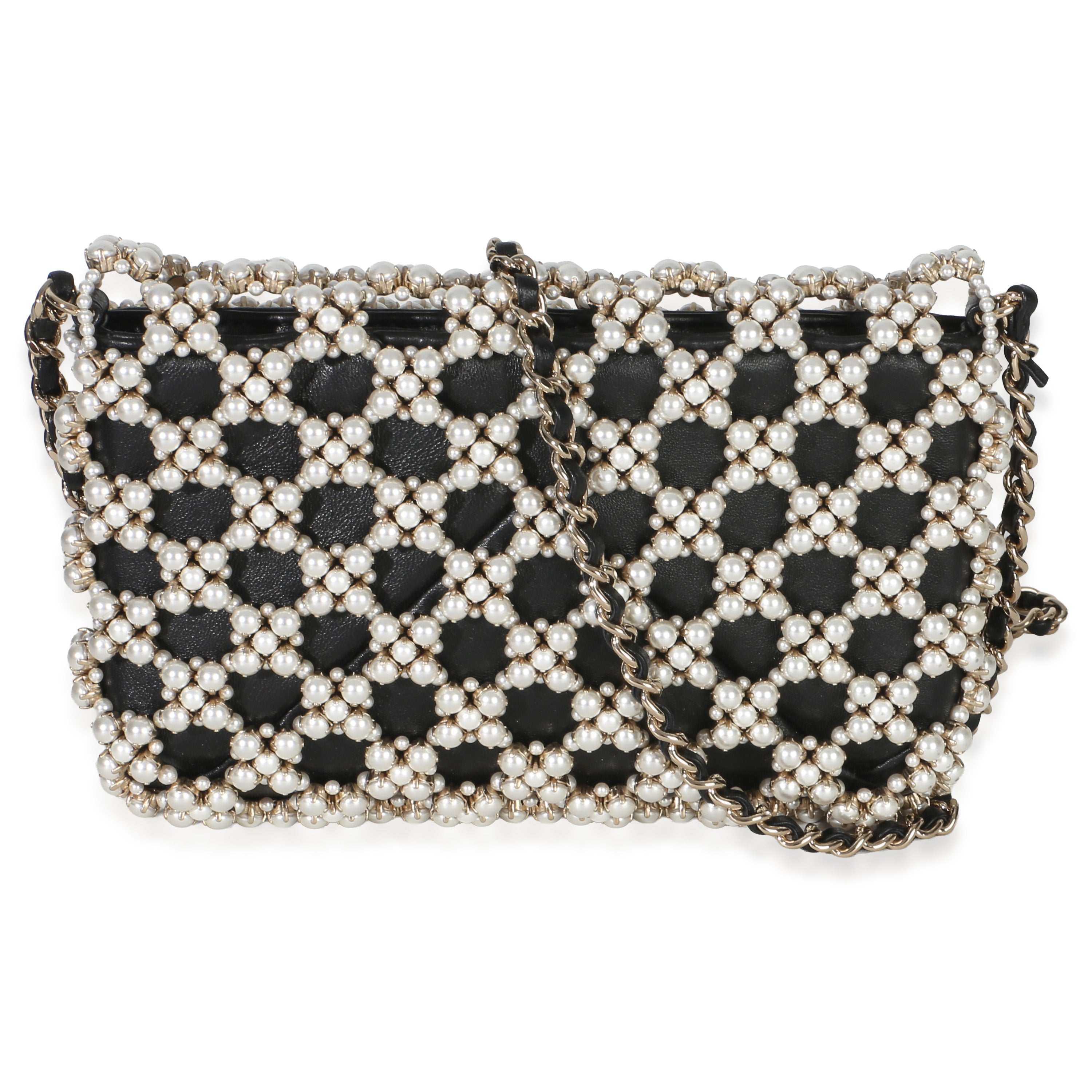 Chanel Black Gold Metal Pearl Embellished Mini Flap Bag