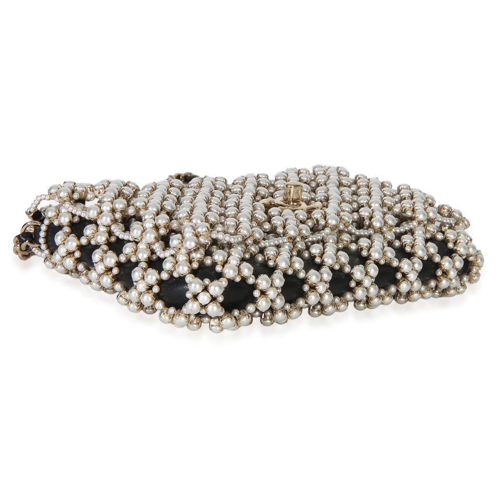 Chanel Black Gold Metal Pearl Embellished Mini Flap Bag