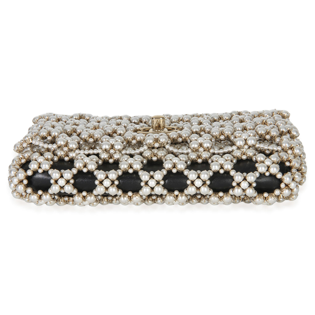 Chanel Black Gold Metal Pearl Embellished Mini Flap Bag