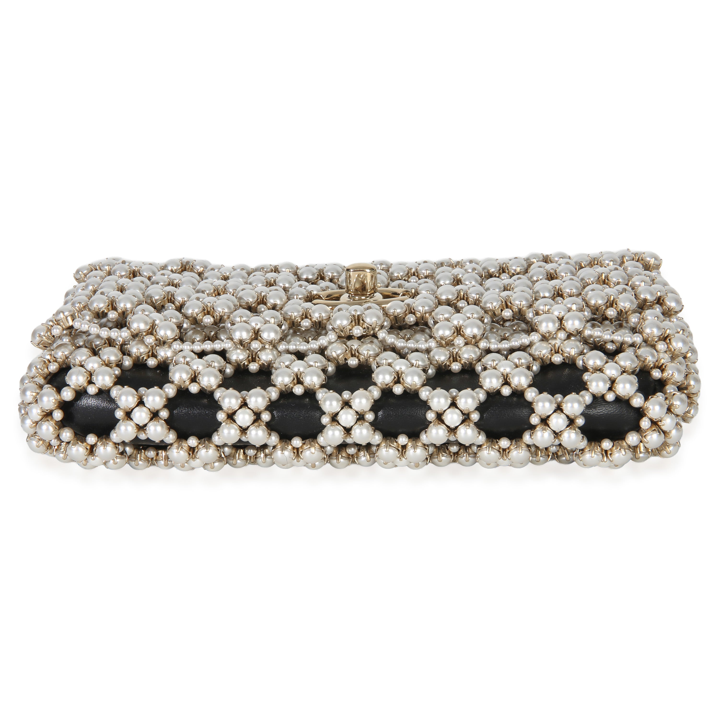 Chanel Black Gold Metal Pearl Embellished Mini Flap Bag