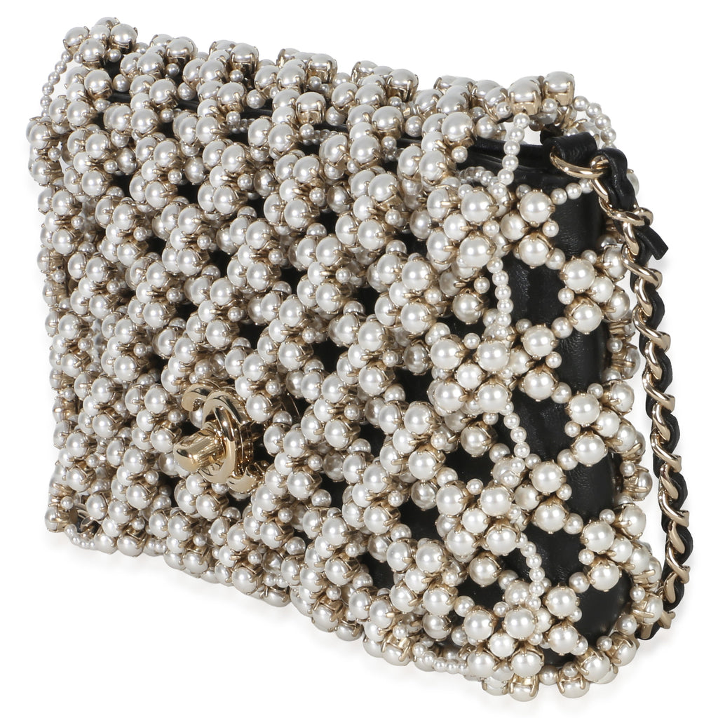 Chanel Black Gold Metal Pearl Embellished Mini Flap Bag