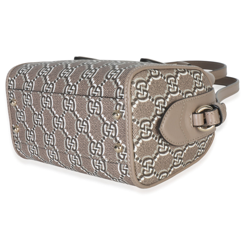 Gucci Taupe GG Shadow Monogram Super Mini Ophidia Bowler Bag
