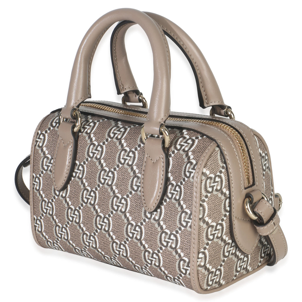 Gucci Taupe GG Shadow Monogram Super Mini Ophidia Bowler Bag
